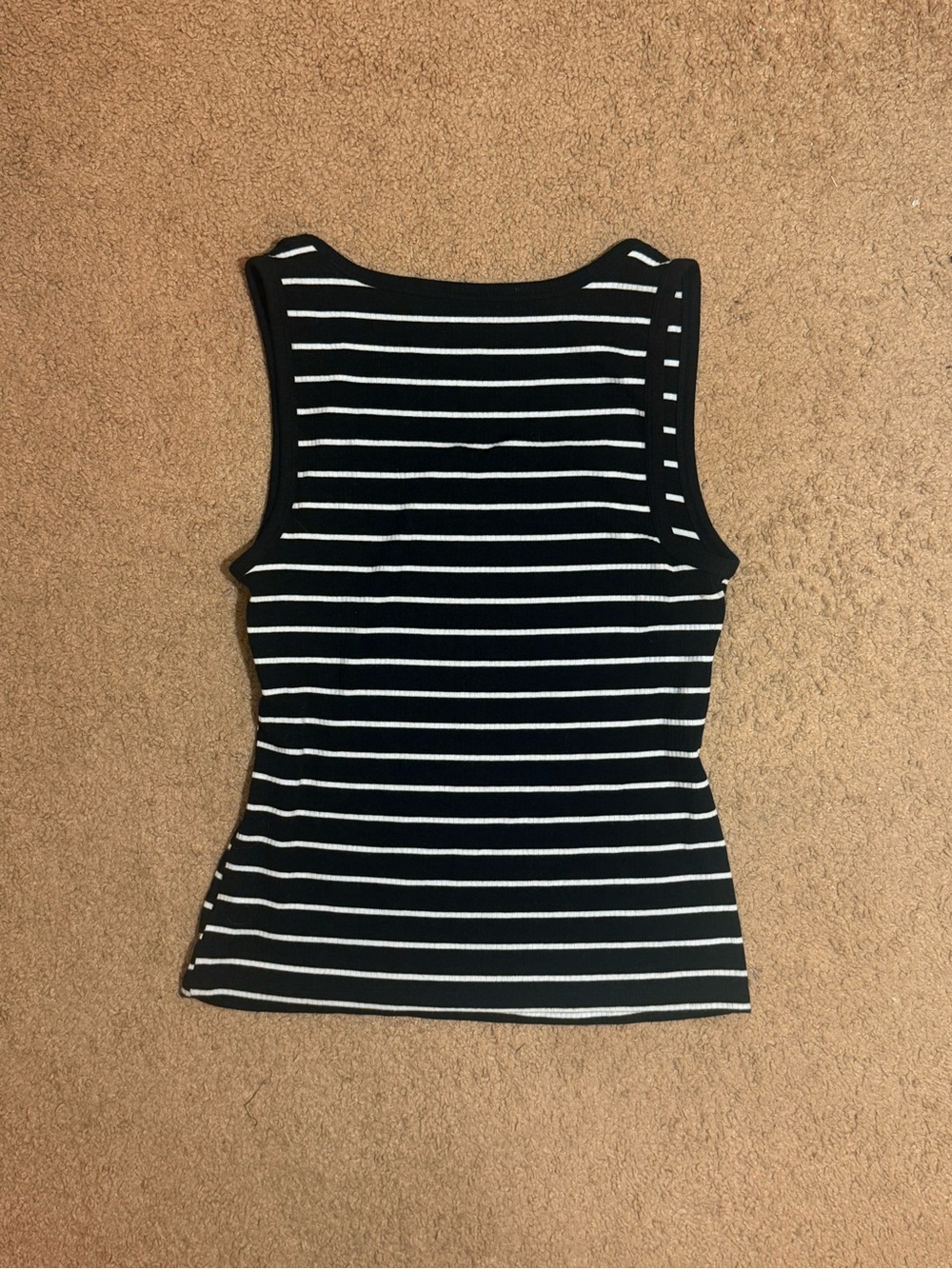 a.n.a Black and White Striped Square Neck Tank Full Length Ribbed Cotton - Picture 3 of 3